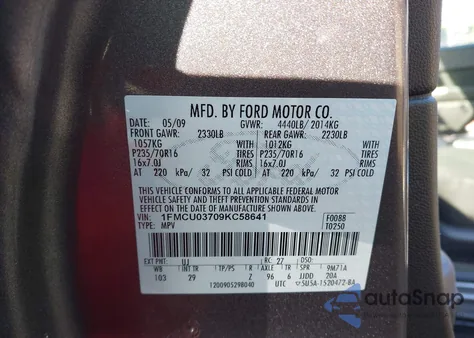 2009 Ford Escape Xlt from USA, damaged, VIN 1FMCU03709KC58641